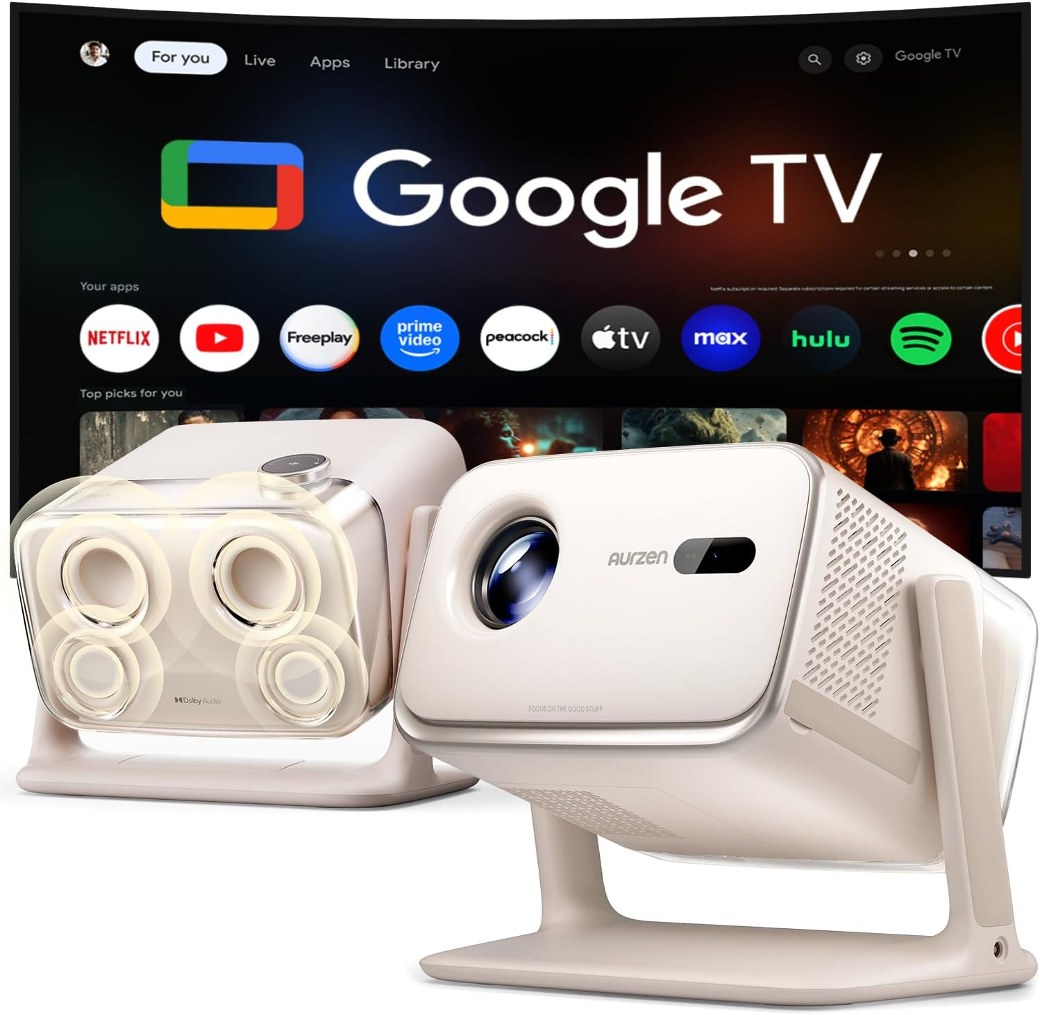 Aurzen BOOM mini Google TV Outdoor Smart Projector with Voice Control, Family Mode, 20W Dolby Aud... | Amazon (US)