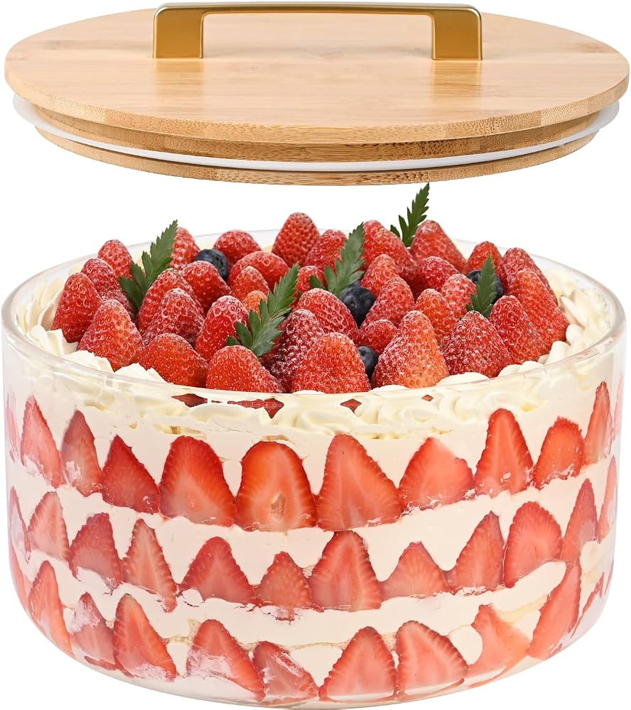 LOVYANXUE 197 oz Large Glass Salad Bowl, 10 inch Trifle Bowl with Airtight Lid, Versatile Mixing ... | Amazon (US)