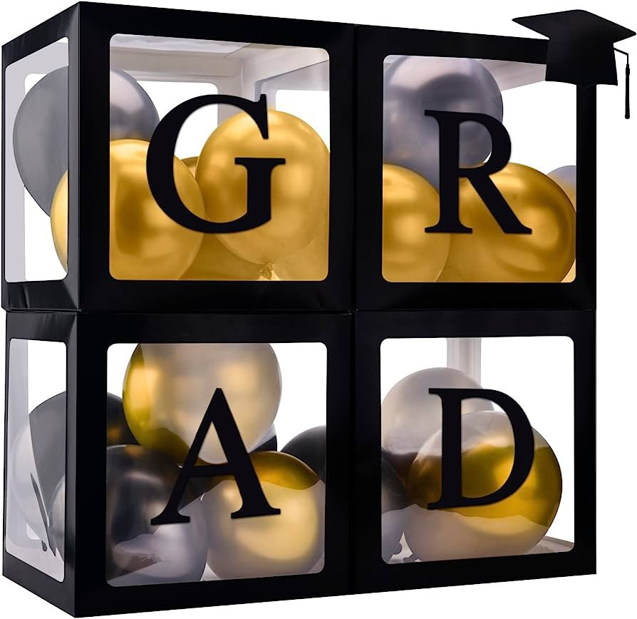 4 pieces Black Graduation Party Balloons Boxes with “GARD” “Class of 2023” ”proud of yo... | Amazon (US)