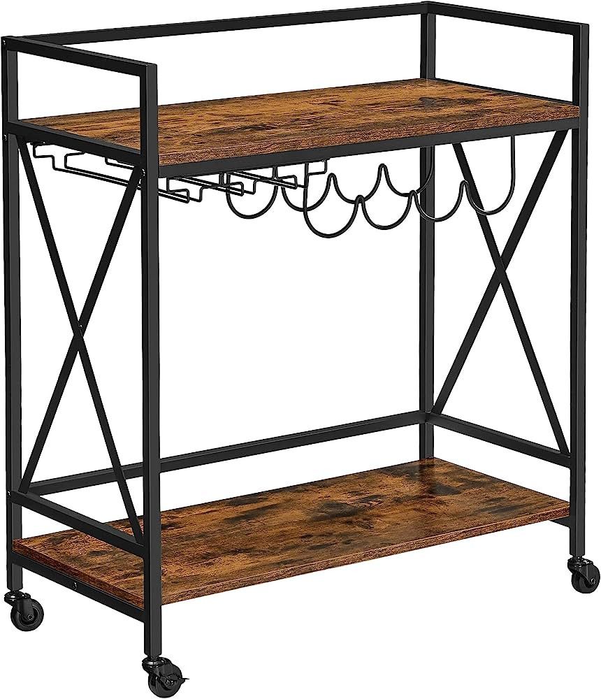 VASAGLE Bar Cart, Serving Cart, Mobile Kitchen Shelf with Glass Stemware Rack and Wine Bottle Hol... | Amazon (US)