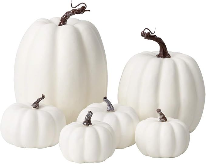 6Pcs Assorted Sizes Artificial Pumpkins Decoration Harvest Fall White Pumpkins Fake Foam Pumpkins... | Amazon (US)