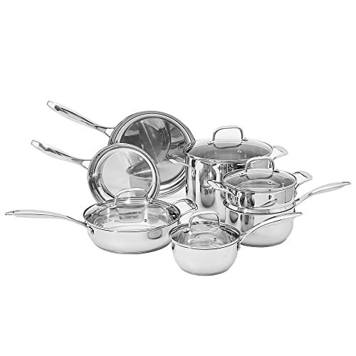Amazon Basics - Stainless Steel Induction-Ready 11-Piece Cookware Set, Pots and Pans, Oven, Dishwasher Safe, Easy to Clean, Heavy Duty, Silver | Amazon (US)