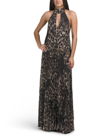 Leopard Pleated Gown For Women, Polyester | TJ Maxx