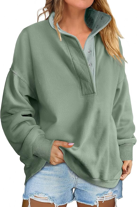 ANRABESS Womens Oversized Sweatshirt Long Sleeve Henley Pullover Tops 2025 Fall Casual Button Up ... | Amazon (US)