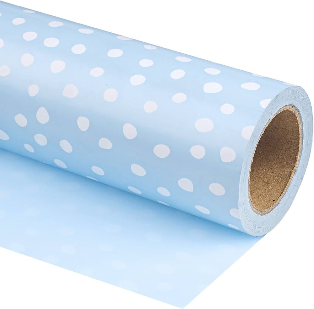 WRAPAHOLIC Reversible Wrapping Paper - Mini Roll - 17 Inch X 33 Feet - Light Blue and Delicate Po... | Amazon (US)