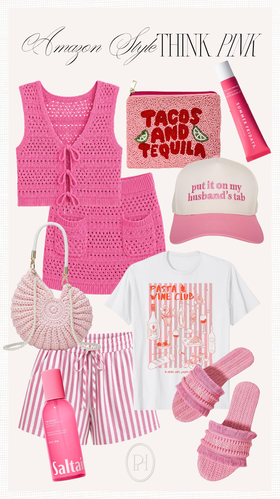 Think pink with these Amazon summer style finds!

pink crochet set, beach coverups, crochet shirt, crochet skirt, beaded clutch, pink seashell bag, summer handbag, summer fashion, summer outfit, summer looks, summer style, pink hat, lip balm, pink lip gloss, body spray, fragrance, pink striped shorts, graphic tee, pink sandals, vacation looks, vacation outfit, resort wear, purse 

 #LTKgrwm #LTKootd #LTKTravel