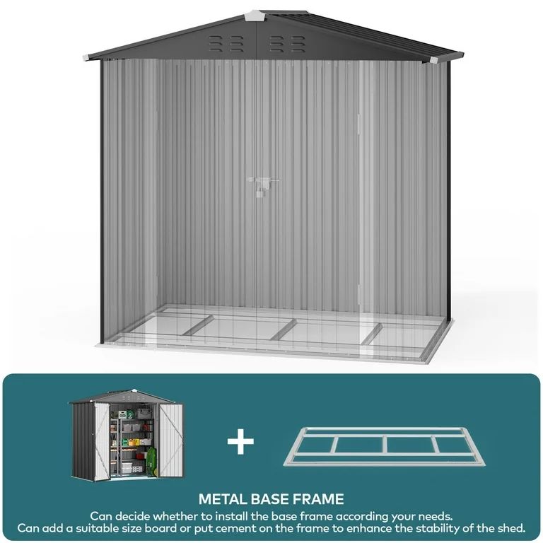 6' x 4' Outdoor Storage Shed with Base Frame, Lofka Anti-Corrosion Metal Garden Shed, Dark Gray | Walmart (US)