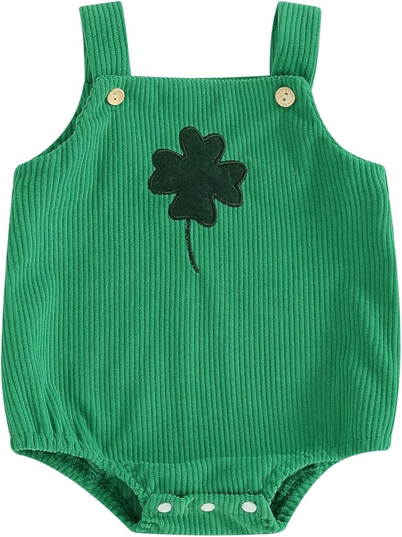 My First St Patricks Day Baby Girl Boy Outfit Newborn Clover Romper Backless Sleeveless Corduroy ... | Amazon (US)