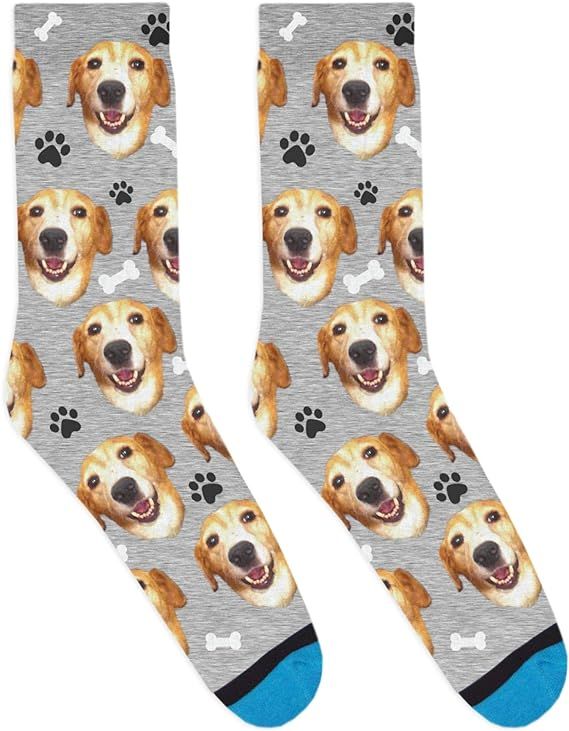 DivvyUp Socks - Custom Dog Socks - Put Your Dog on Socks! (Large, Heather Gray) | Amazon (US)