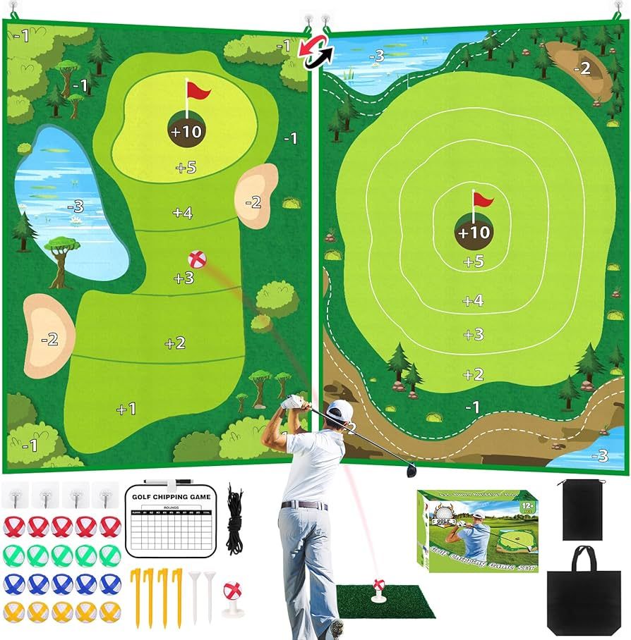 FUSPWEAO Double-Sided Golf Chipping Game Set, Chip and Stick Golf Game with Golf Practice Mats, 2... | Amazon (US)