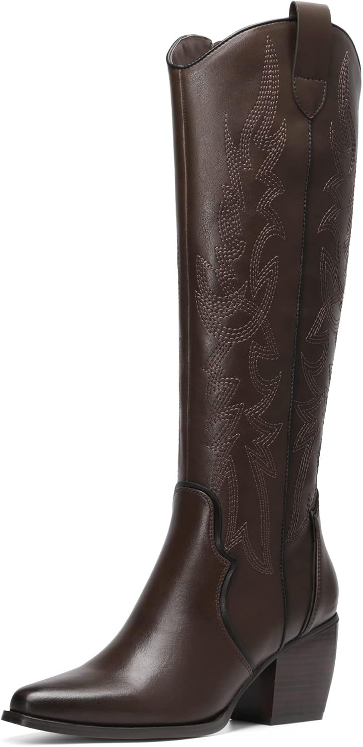 DREAM PAIRS Womens Cowboy Knee High Chunky Heel Boots | Amazon (US)