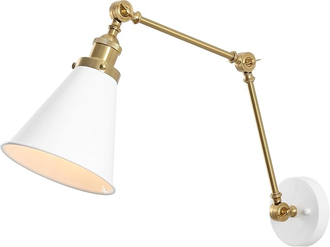 JONATHAN Y JYL7462B Industrial Adjustable Arm Wall Sconce, 7" Hardwired Wall Lamp in White and Br... | Amazon (US)