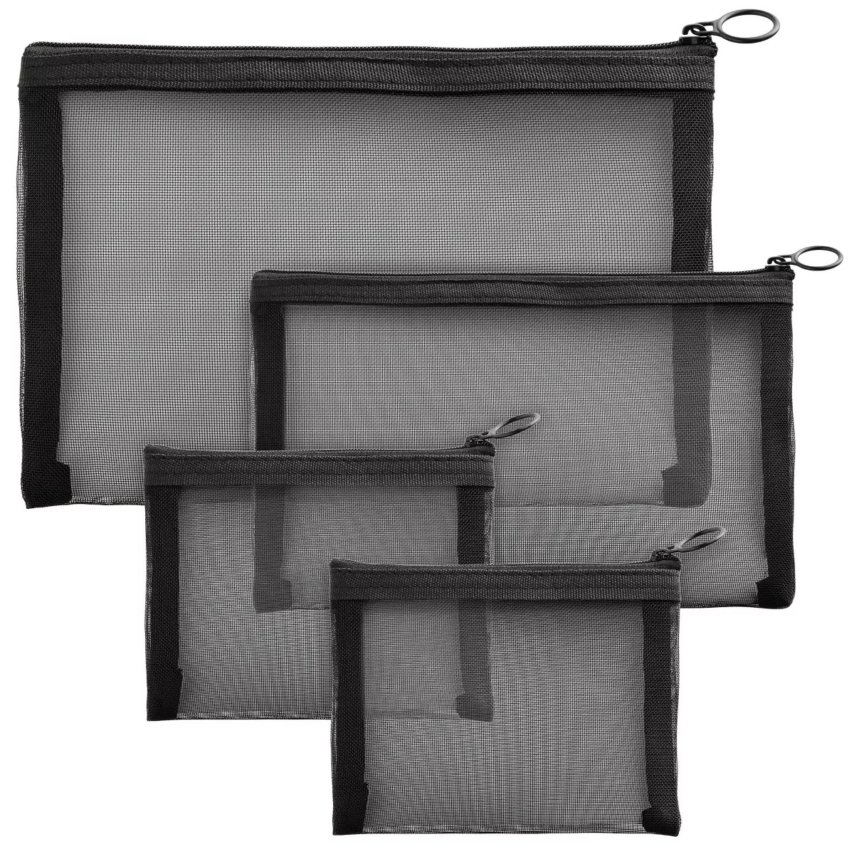 Glamlily 4 Piece Set Mesh Makeup Bags Set, Zipper Pouches for Cosmetics (Black) | Target