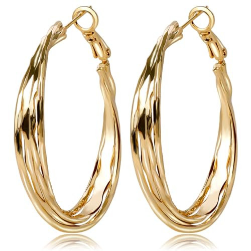 Amazon.com: Golden Hoop Earrings For Women Trendy The Twisted Close-Fitting Hoop Shape Is Crafted... | Amazon (US)