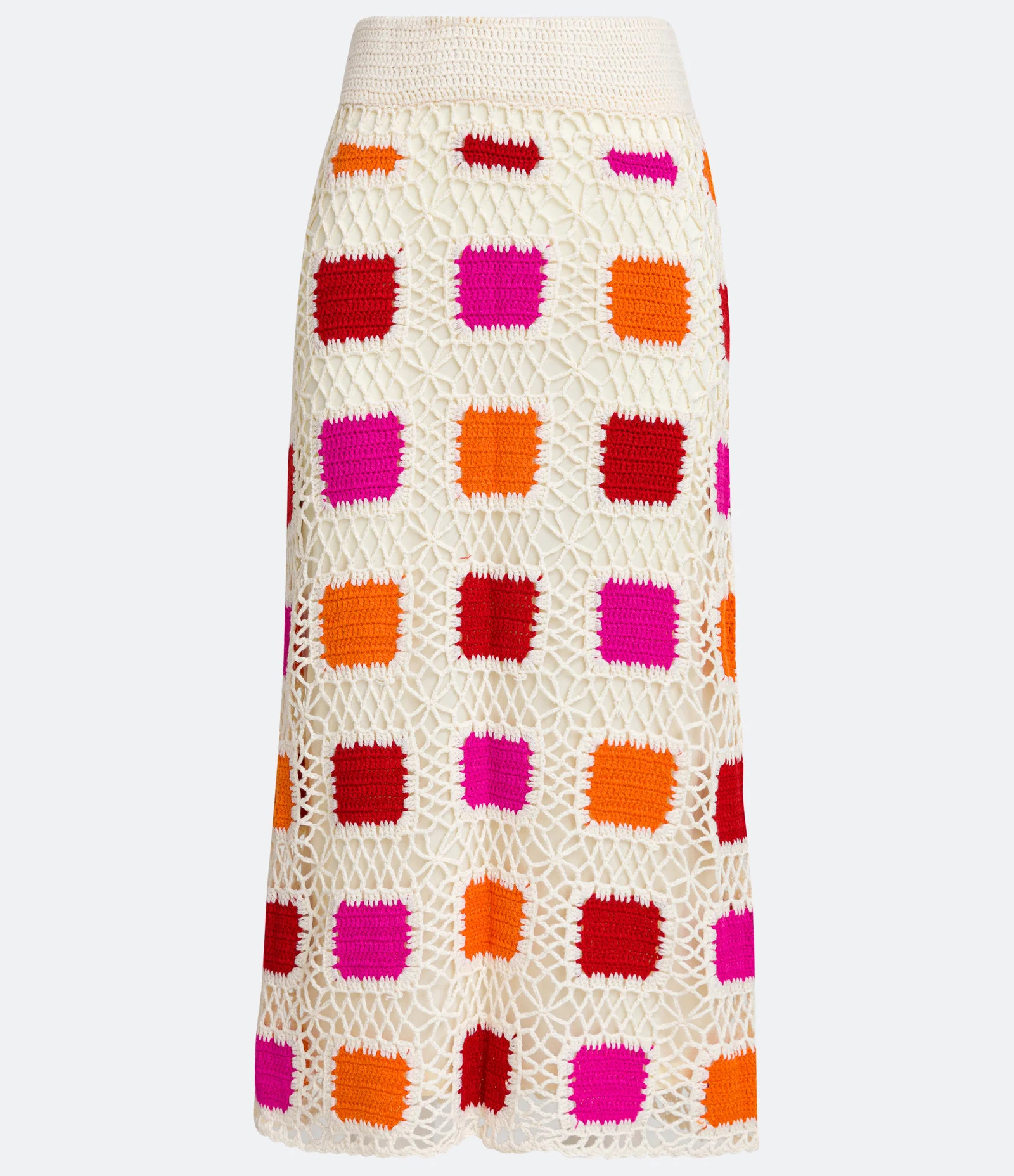 Saia New Midi em Tricô com Blocos de Cor e Pontos Crochê Bege - Lojas Renner | Renner (BR)