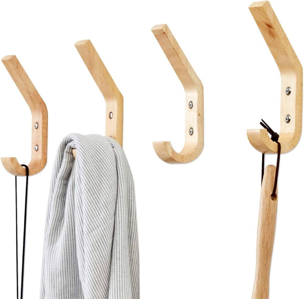 YOYAI 4 PCS Wood Coat Hook Wall Mounted Vintage Single Hook Hat Rack Towel Hanger Wood Wall Hooks... | Amazon (US)