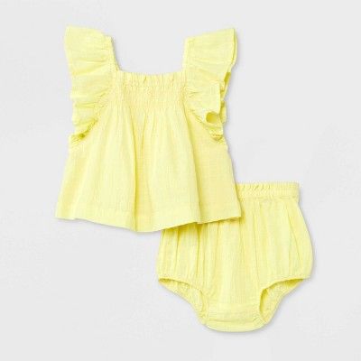 Baby Girls' Dobby Plaid Top & Bloomer Set - Cat & Jack™ Light Yellow 24M | Target