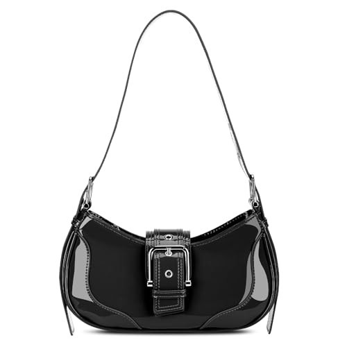Shoulder Bags Y2k Purses for Women, Black Shoulder Purses Silver Hardware Crescent Bag Patent Leather Purse Buckle Punk Hobo Clutch Crossbody Bag with Adjustable Strap and Magnetic Closure | Amazon (US)