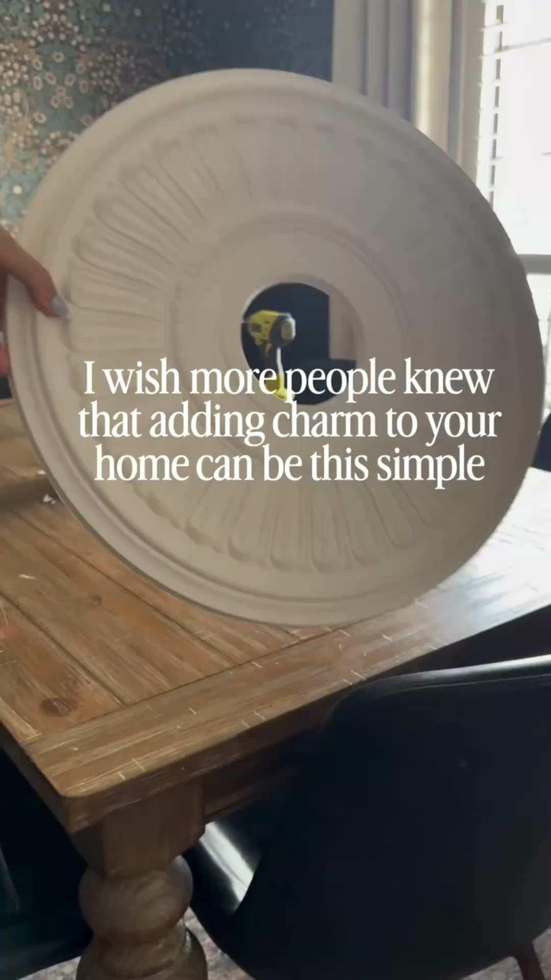 Did you know it can be THIS EASY to add some serious charm to your home? A ceiling medallion costs about $25 and takes 10 minutes to install - but the results speak for themselves. 😍

Comment NEED and I’ll send over the details - the chandelier + medallion combo is under $100 total!