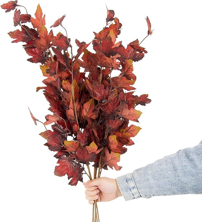 JD Artificial Fall Flower Maple Tree Branch 6pcs 32 Inch Long Stem Maple Fall Plant for Home Déc... | Amazon (US)