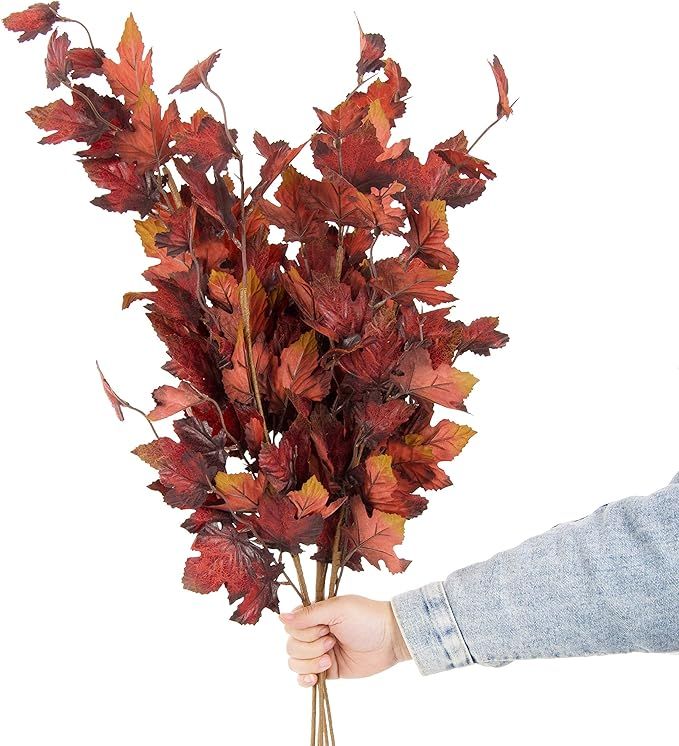 JD Artificial Fall Flower Maple Tree Branch 6pcs 32 Inch Long Stem Maple Fall Plant for Home Déc... | Amazon (US)