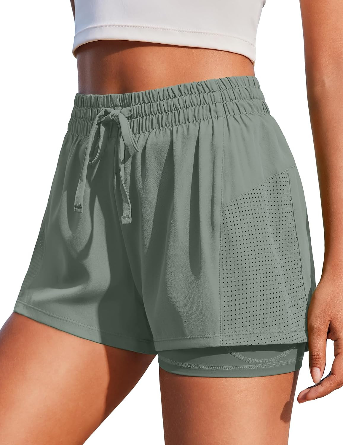 PINSPARK Women's 2 in 1 Running Shorts with Liner Pockets Quick Dry Athletic Workout Gym Shorts | Amazon (US)