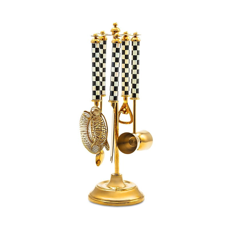 MacKenzie-Childs Courtly Check Gold 3260 5-Piece Bar Tool Set with Stand | Bloomingdale's (US)