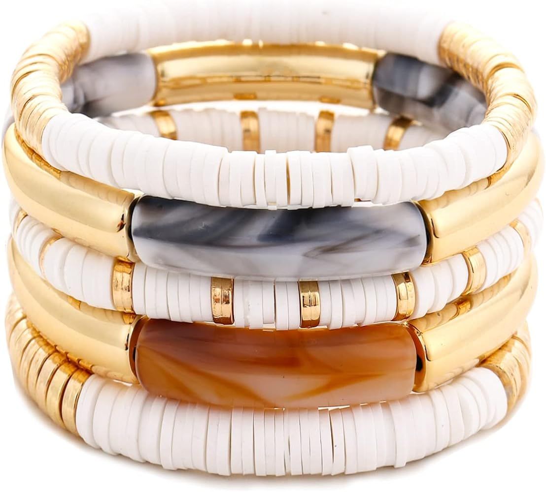DIMISHIN Heishi Bracelet for Women Clay Bead Bracelet Stackable Beaded Stretch Bracelet Elastic L... | Amazon (US)