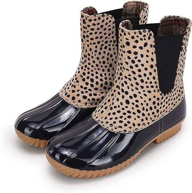 Kathemoi Womens Duck Boots Slip on Ankle Boots Waterproof Booties Mid Calf Leopard Snow Rain Boot... | Amazon (US)