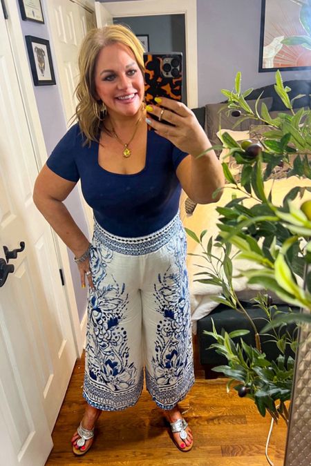 These linen pants are SO comfortable. They are pure linen, absolutely perfect for the warm weather. They are so flowy and so flattering! The body suit they are paired with was a total steal…. Be warned though, this body suit runs VERY small. For reference, I’m wearing a double xl here… I’m a size 8/10, in most things, I wear a medium.
Anthropologie, Jack Rogers, bodysuit, Amazon, spring outfits, Easter Outfit, vacation clothes, vacation outfit, travel outfit 

#LTKshoecrush #LTKSeasonal #LTKover40