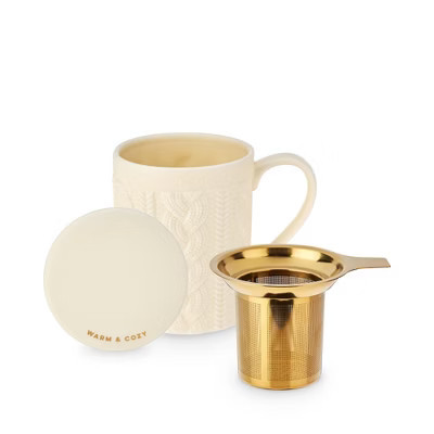 Pinky Up Annette Knit Ceramic Tea Mug and Infuser - Tea Cup with Lid for Tea Steeping - Travel Tea Strainer Cup - White 12oz Set of 1, Beige | Target