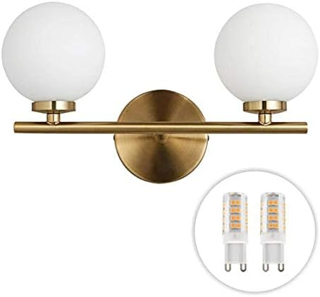 BOKT Mid-Century Wall Sconce Golden Wall Lamp with Glass Globe Shade, Double Lights Modern Wall L... | Amazon (US)