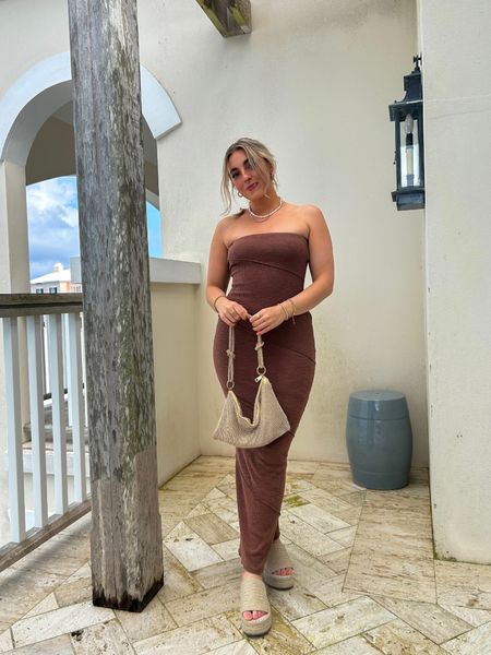 Princess Polly code: XOMORGANG Summer dress, brown dress, bodycon midi dress, bodycon maxi dress, princess Polly dress, espadrille heeled sandals, summer dressed up, wedding guest dress

#LTKwedding #LTKshoecrush #LTKunder100