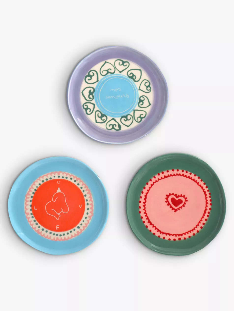Nos Amours stoneware jewellery plates set of three | Selfridges