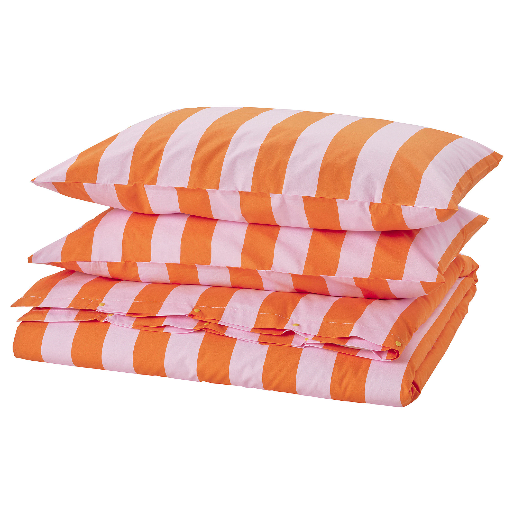 SLÅNHÖSTMAL Duvet cover and pillowcase(s), orange/pink/stripe, King | IKEA US