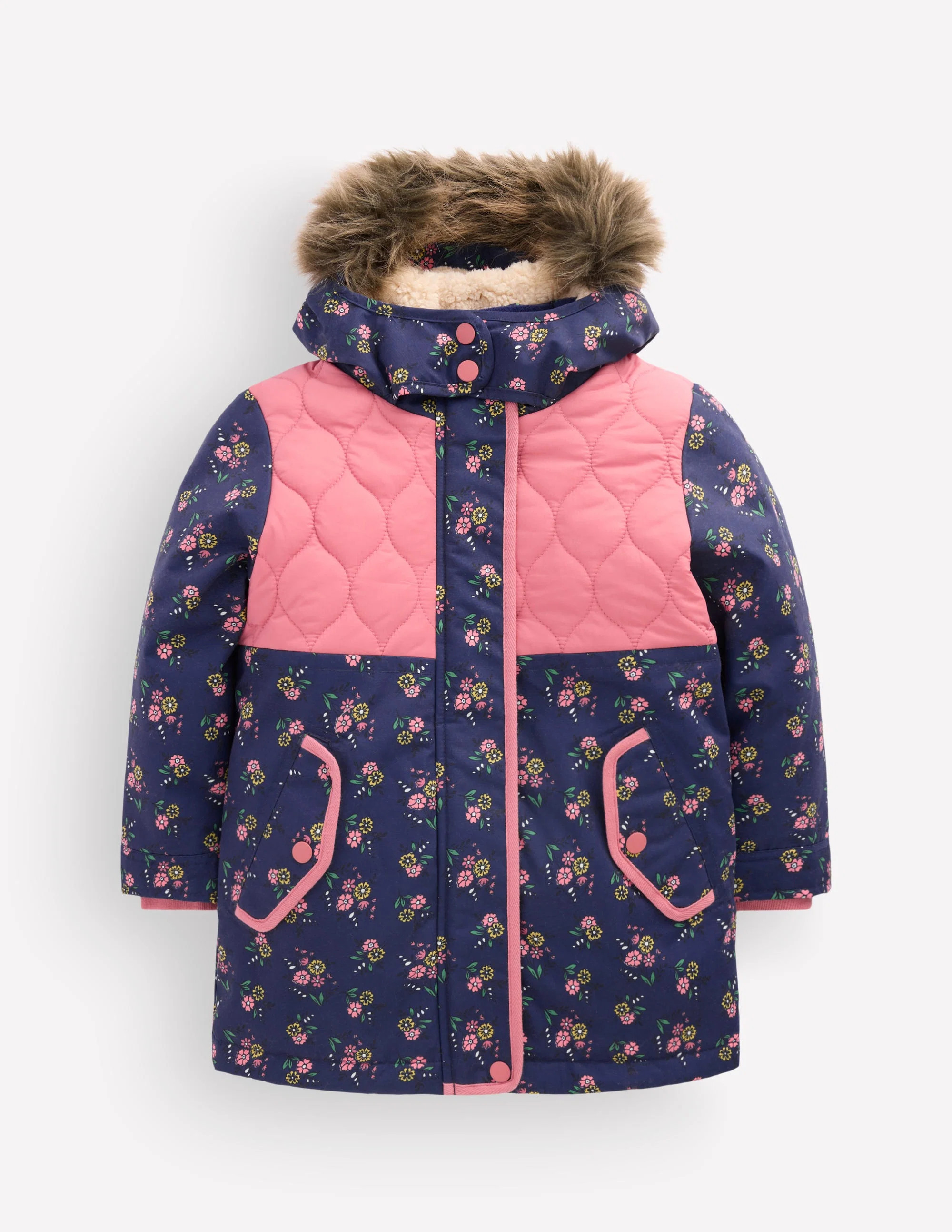 Joni Quilted Parka Coat-Navy Floral | Boden (US)