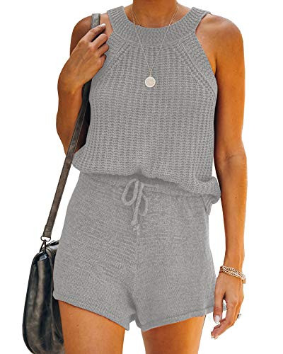 Saodimallsu Womens Two Piece Outfits Summer Halter High Neck Tank Top Ribbed Knit Sleeveless Shirts  | Amazon (US)