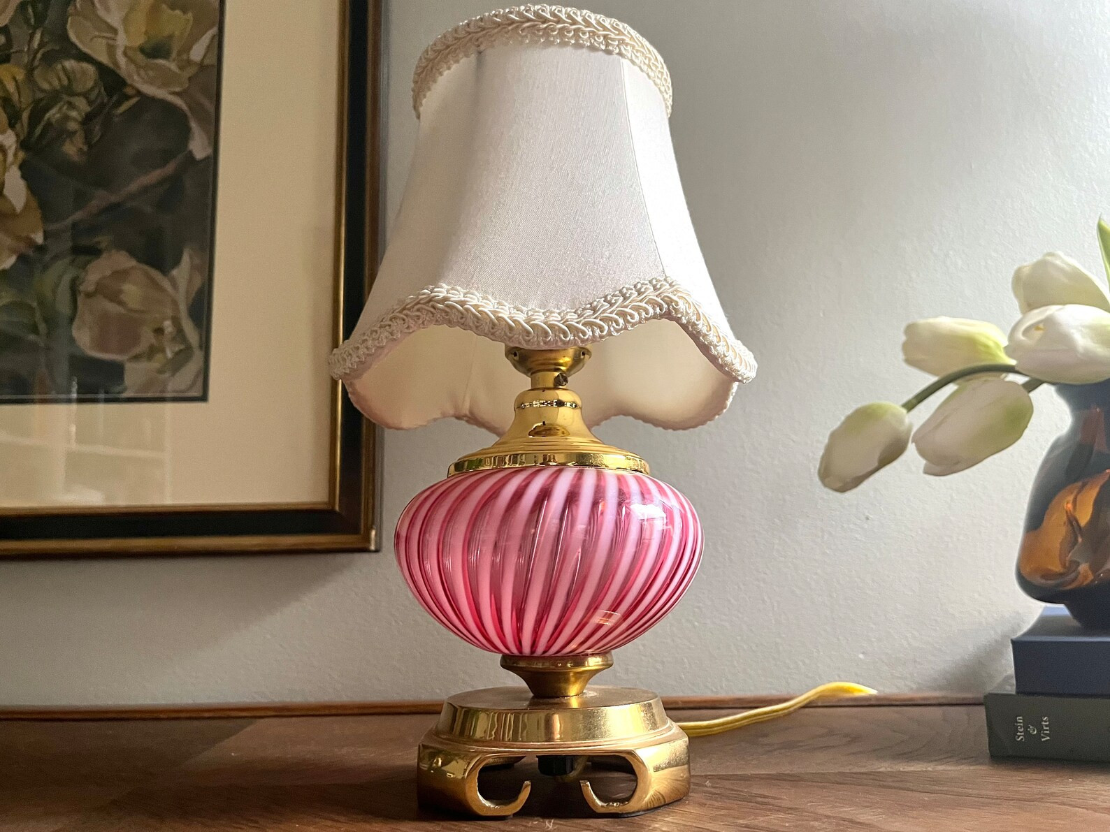 Beautiful Small Vintage Fenton Cranberry Swirl Glass Table Lamp | Etsy (US)