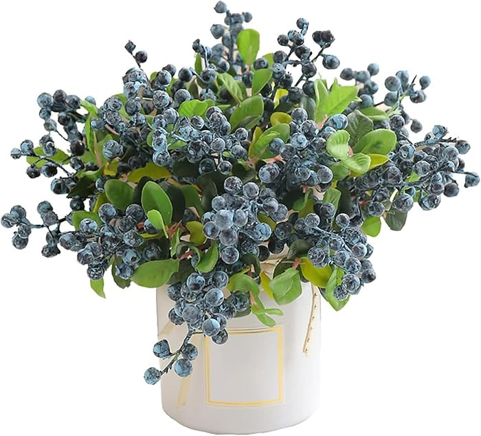 Artificial Berry Stems 10Pcs 10 Inch Long Faux Blueberry Picks with Green Leaves Fruit Fake Silk ... | Amazon (CA)