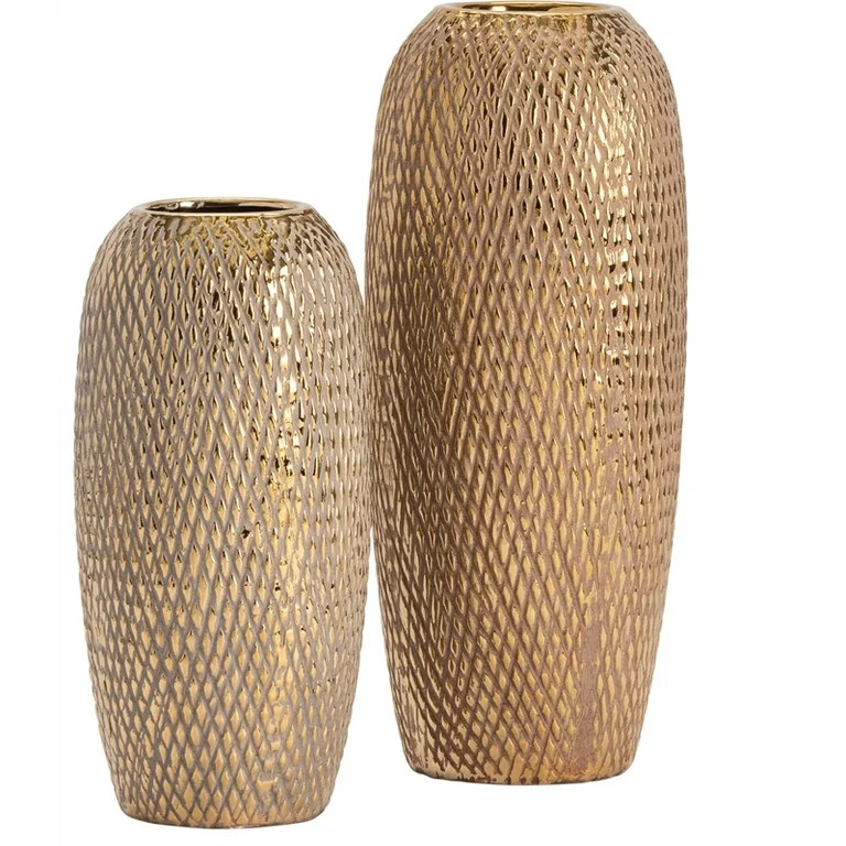 Sisley Vases Set of 2 Gold Ceramic Modern Style | Walmart (US)