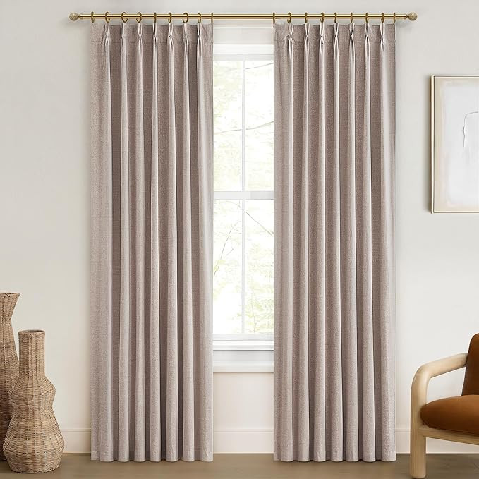 Living Room Curtains 84 Inches Long,Tan Beige Pinch Pleated Linen Basics Window Curtains Total Bl... | Amazon (US)
