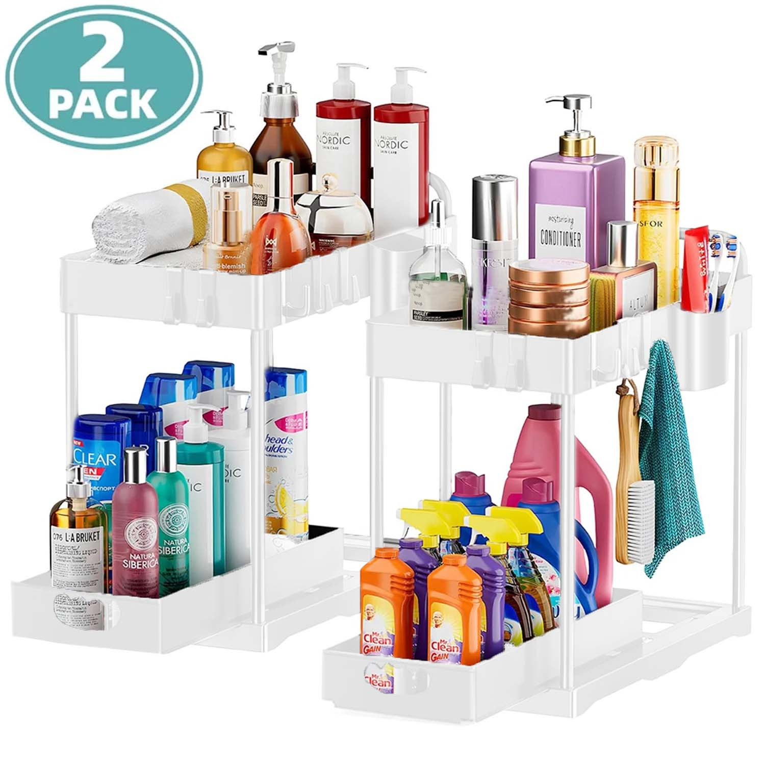 Sunb Pull Out Under Sink Organizers and Storage,2 Pack 2-Tier Under Sliding Kitchen Cabinet Baske... | Walmart (US)