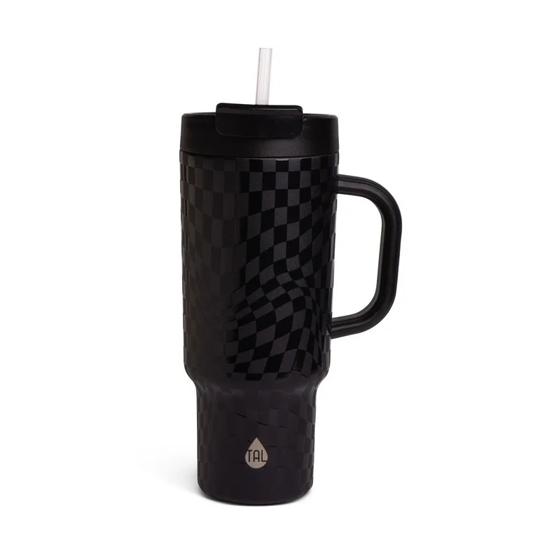 TAL Stainless Steel Hudson Tumbler with Straw 40 fl oz, Black Check | Walmart (US)