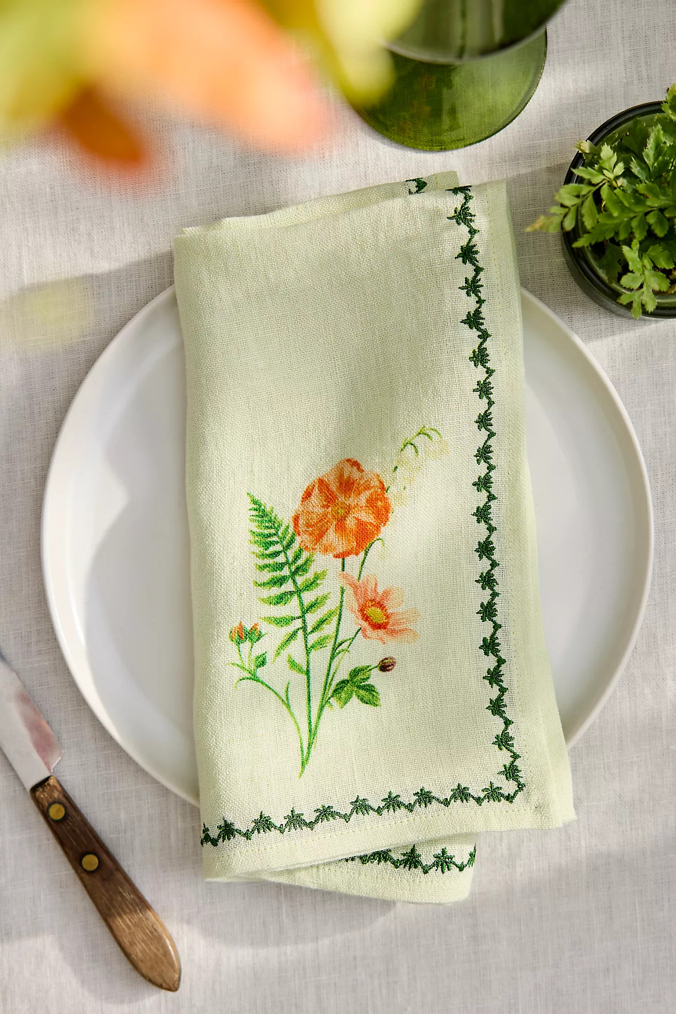 Floral Illustration Linen Napkins, Set of 2