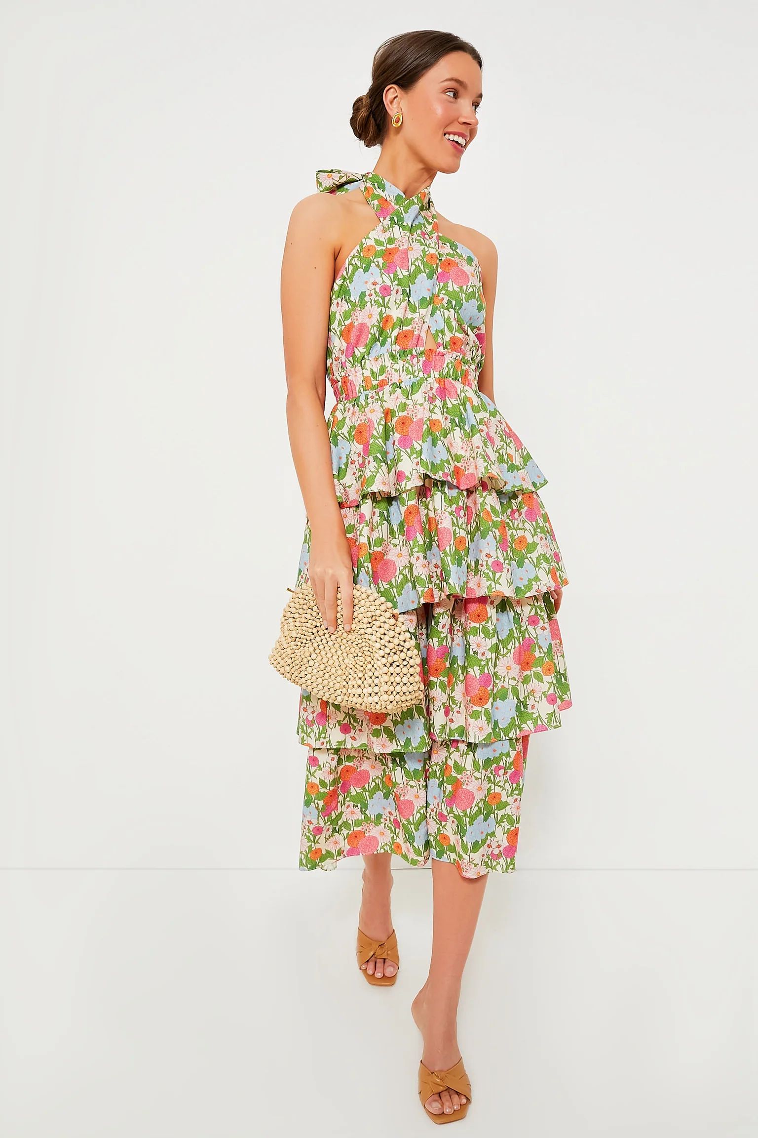 Multi Green Begonia Floral Jenny Halter Neck Midi Dress | Tuckernuck (US)