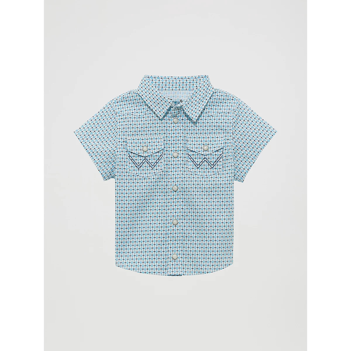 Little Boy Short Sleeve Western Snap Shirt in Blue Fence | Wrangler
