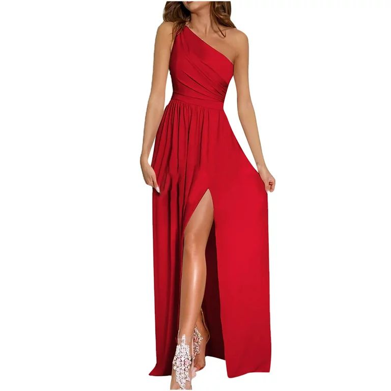 Wedding Guest Dresses for Women One Shoulder Sleeveless Elegant Evening Party Dress Pleated Side ... | Walmart (US)