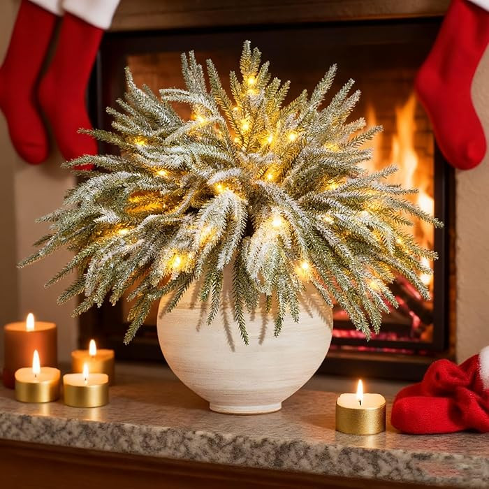 Pre Lit Norfolk Pine Branches, Modern Christmas Decor Greenery Leaves with Lights, Lighted Twigs ... | Amazon (US)