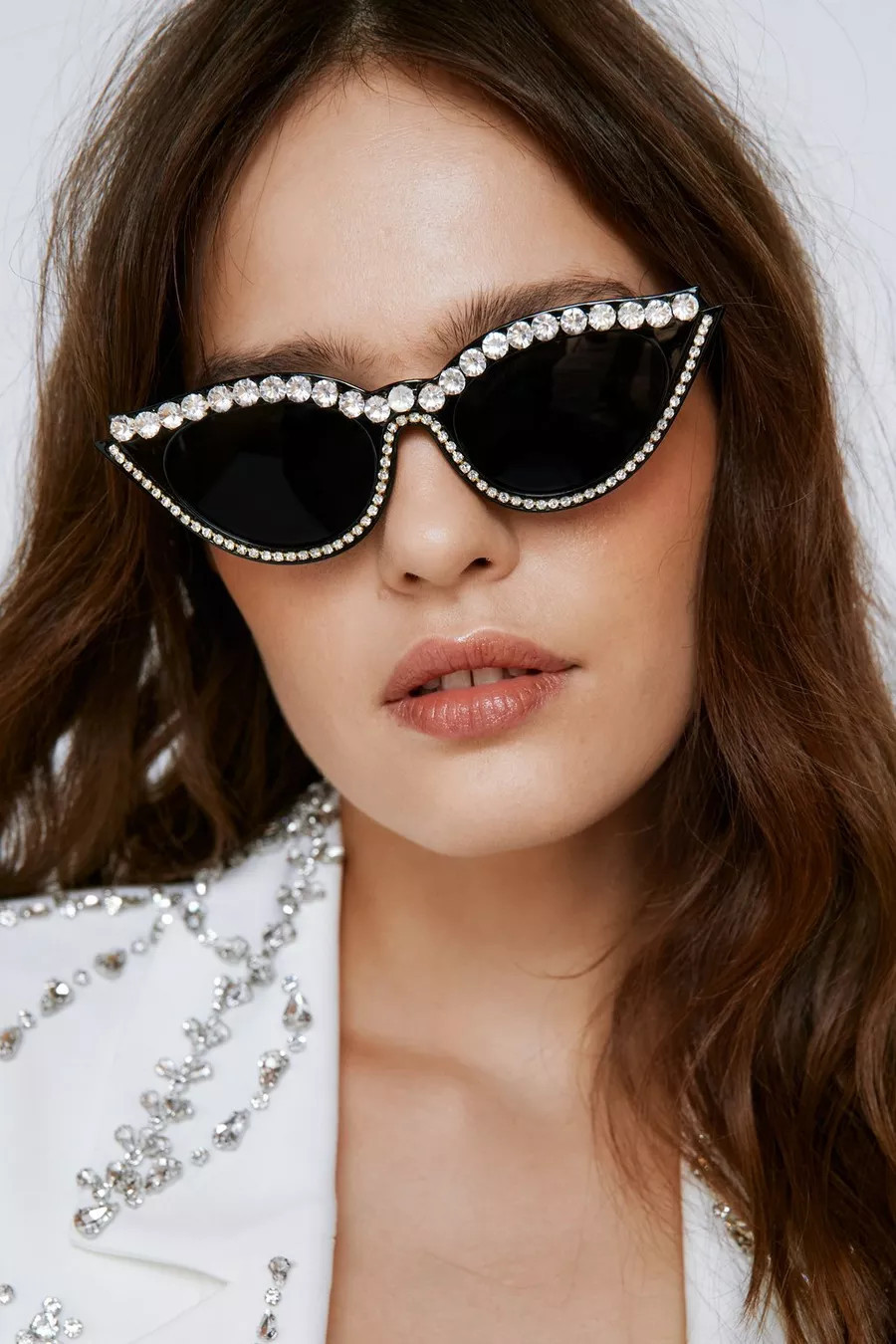 Diamante Cat Eye Colour Lense Glasses | Nasty Gal (US)