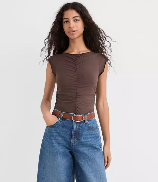 Ruffle Trim Ruched Top | LOFT